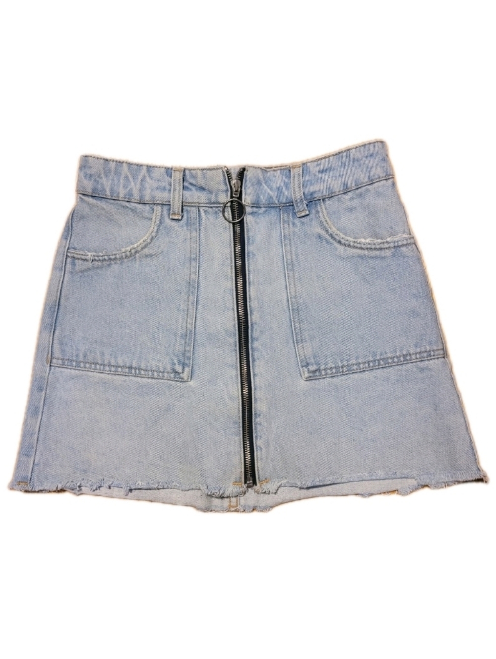 Brownie Womens Denim Skirt Zip-Front Mini  Light Blue Wash Tomato Girl Y2k